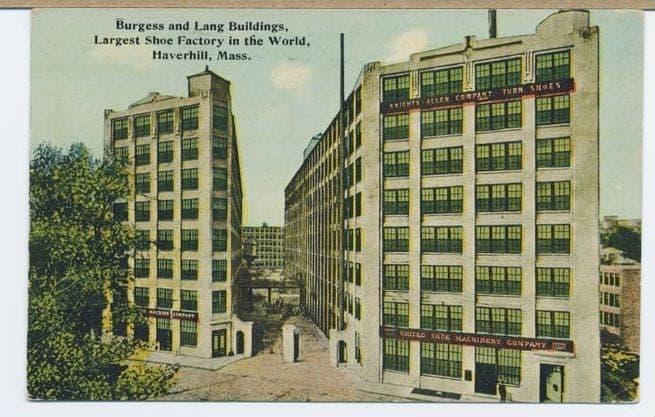Historic shoe-manufacturing downtown with brick architecture in Haverhill, MA