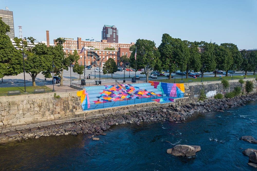 Amoskeag Millyard, the brick mill district along the Merrimack River in Manchester, NH