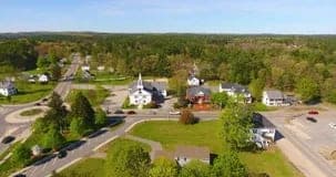 Aerial Town Center White Church Green Summer in Pelham, NH