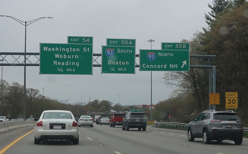 Roughly 30 minutes to Boston off-peak via Route 128 or I-93 in Reading, MA
