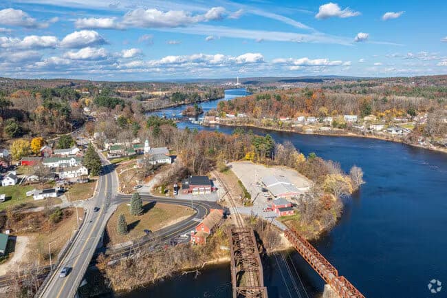 Aerial River Town Bridges Late Autumn in Hooksett, NH