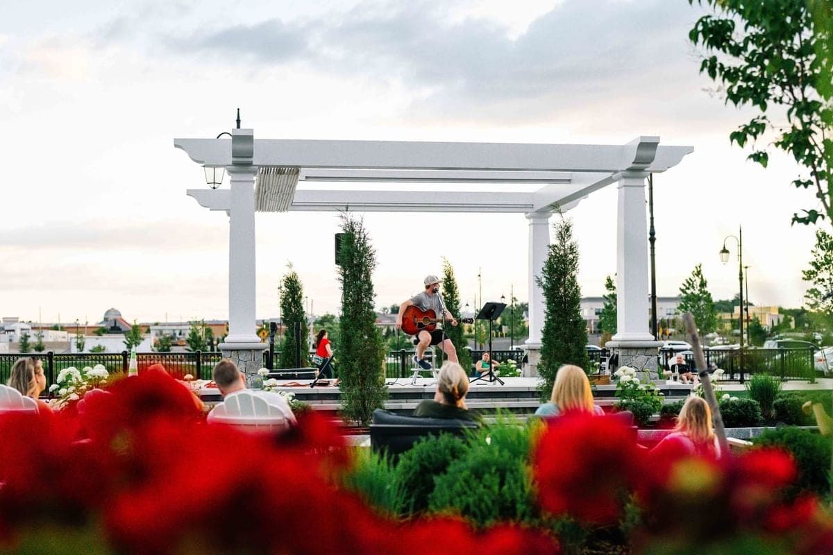 Live music under the pergola at Tuscan Village in Salem NH
